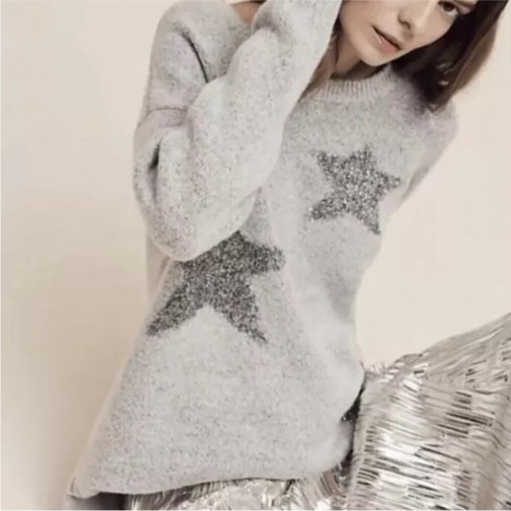 Anthropologie Gray Star Pattern Sweater